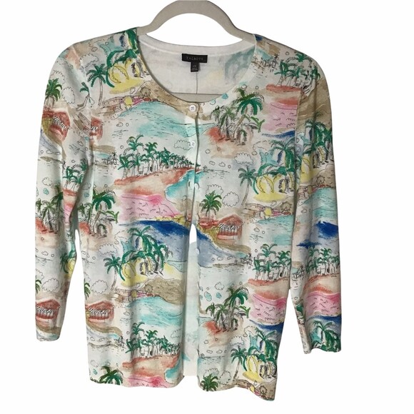 Talbots Tropical Palm Tree Cardigan XS NWT - Picture 1 of 9